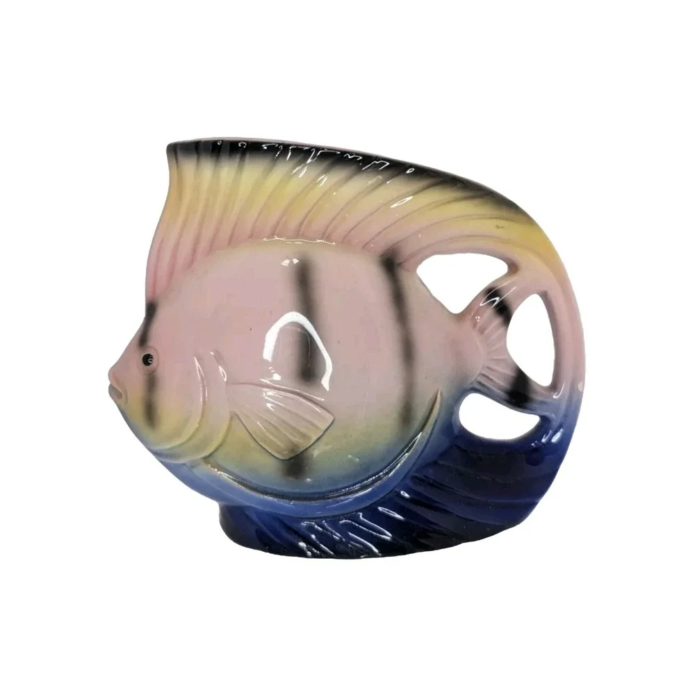 Sarsaparilla Deco Designs 1986 Ceramic Pink Fish Vase Planter Style #885 Vintage